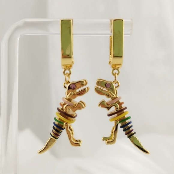 Coach Skeletal Rexy Huggie Earrings Gold/Multi - Picture 5 of 8